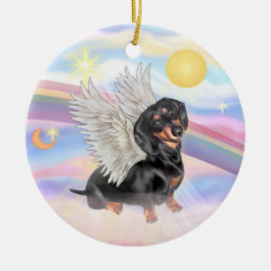 Adorno De Cerámica Nubes - Ángel Dachshund (negro/café)