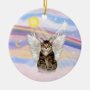 Adorno De Cerámica Nubes - Ángel de gato tigre atigrado marrón