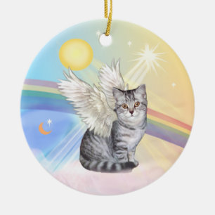 Adorno De Cerámica Nubes - Ángel de Gato Tigre Atigrado Plateado