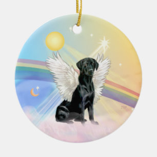 Adorno De Cerámica Nubes - Ángel Labrador Negro