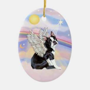 Adorno De Cerámica Nubes - Boston Terrier Angel