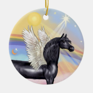 Adorno De Cerámica Nubes - Caballo Árabe (negro) Ángel
