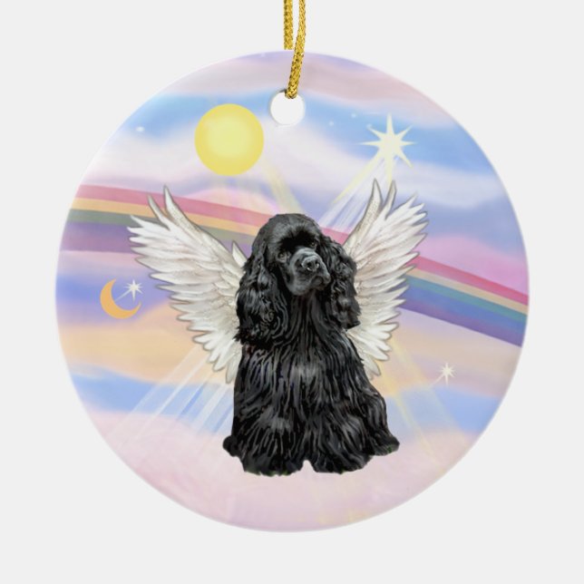 Adorno De Cerámica Nubes - Cocker Spaniel (negro) (Frente)