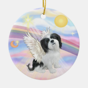 Adorno De Cerámica Nubes - Lhasa Apso (blanco-negro)