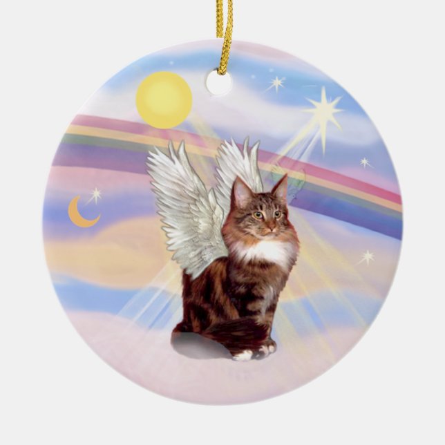 Adorno De Cerámica Nubes - Maine Coon Tabby Cat Angel (Frente)