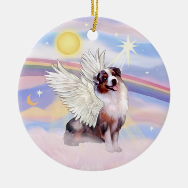 Adorno De Cerámica Nubes - Merle Australian Shepherd Angel (#1) (Frente)