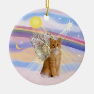 Adorno De Cerámica Nubes - Naranja Tabby Tiger Cat Angel