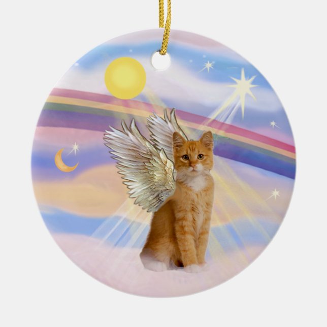 Adorno De Cerámica Nubes - Naranja Tabby Tiger Cat Angel (Frente)