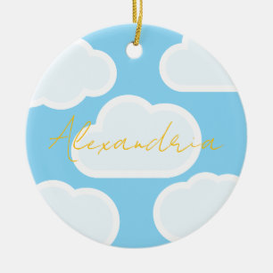 Adorno De Cerámica Nubes Personalizadas Nombre Navidad