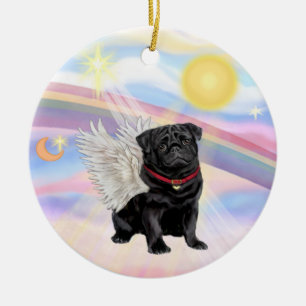 Adorno De Cerámica Nubes - Pug Ángel (negro)