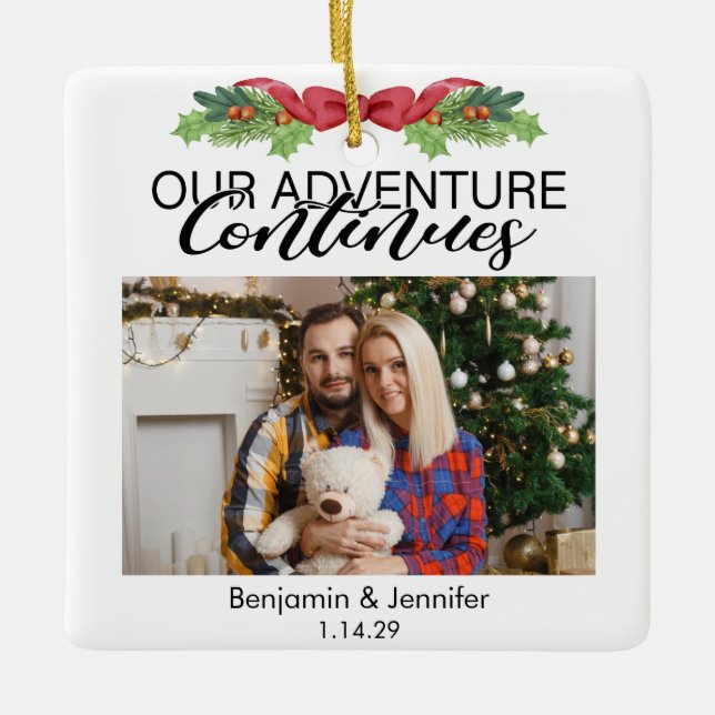 Adorno De Cerámica Nuestra aventura continúa personalizado pareja 2 f (Anverso)