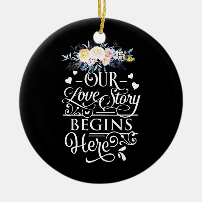 Adorno De Cerámica Nuestra historia de amor empieza aquí (Frente)