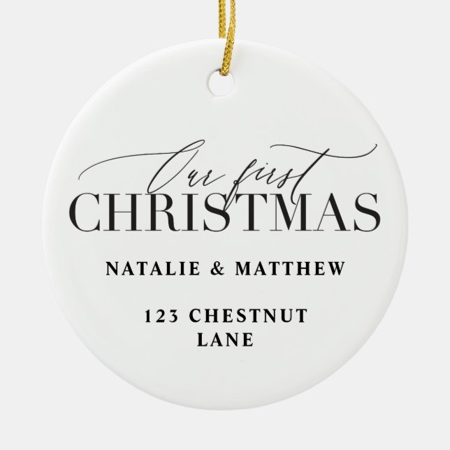 Adorno De Cerámica Nuestra nueva casa del primer navidad o se casa (Frente)