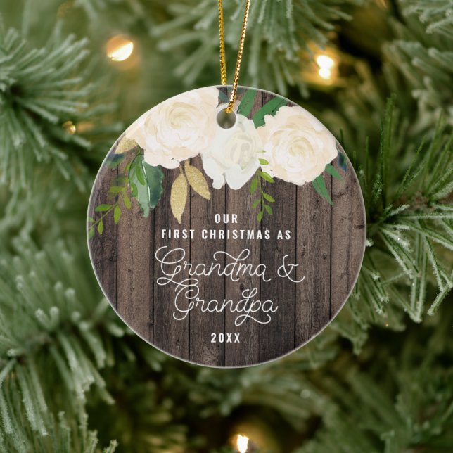 Adorno De Cerámica Nuestra primera abuela y abuelo de Navidad persona (Árbol)