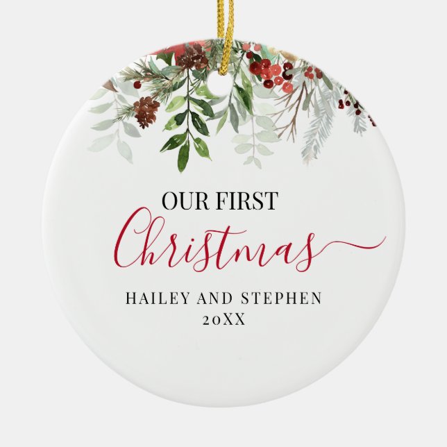 Adorno De Cerámica Nuestra primera acuarela navideña (Frente)