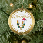 Adorno De Cerámica Nuestra primera Chrismukkah, Hanukkah<br><div class="desc">Nuestra primera Chrismukkah,  ornamento de Hanukkah</div>