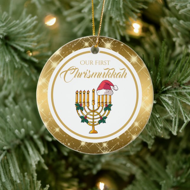 Adorno De Cerámica Nuestra primera Chrismukkah, Hanukkah (Árbol)