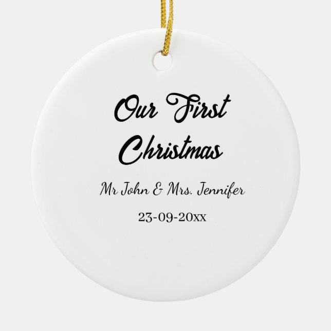 Adorno De Cerámica Nuestra primera cita navideña del Sr. y la Sra. (Frente)