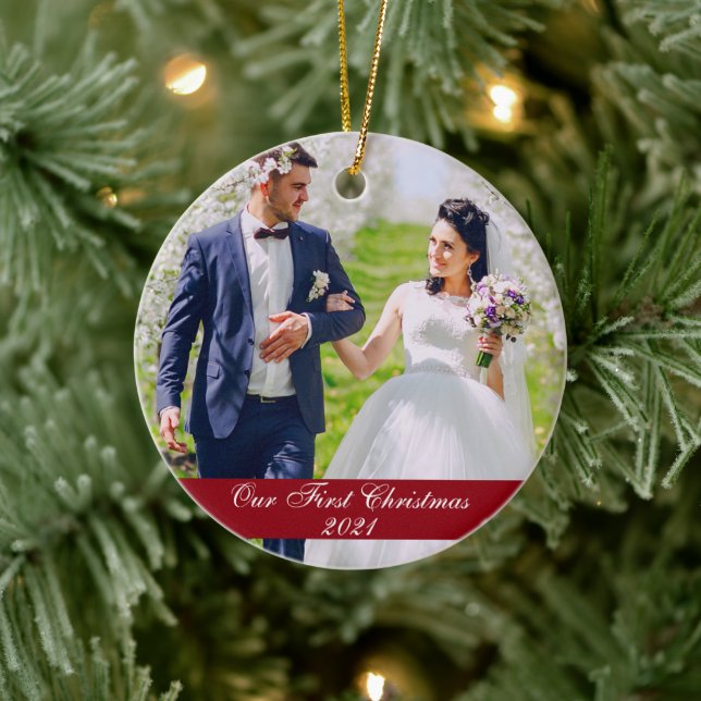 Adorno De Cerámica Nuestra primera foto Boda de Navidad (Árbol)