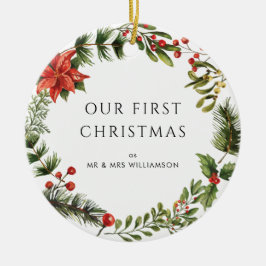 Adorno De Cerámica Nuestra primera foto casada de Navidad Botánica