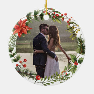 Adorno De Cerámica Nuestra primera foto casada de Navidad Botánica
