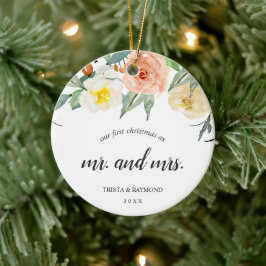 Adorno De Cerámica Nuestra primera foto de floral navideña