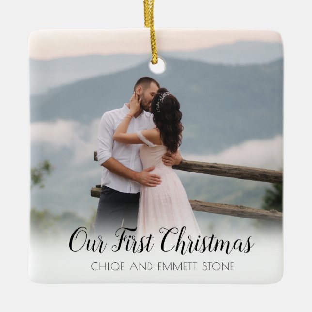 Adorno De Cerámica Nuestra primera foto de Navidad recién casada (Anverso)