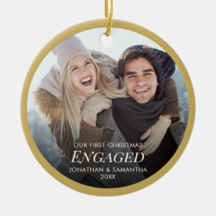 Adorno De Cerámica Nuestra primera foto de oro de Navidad comprometid