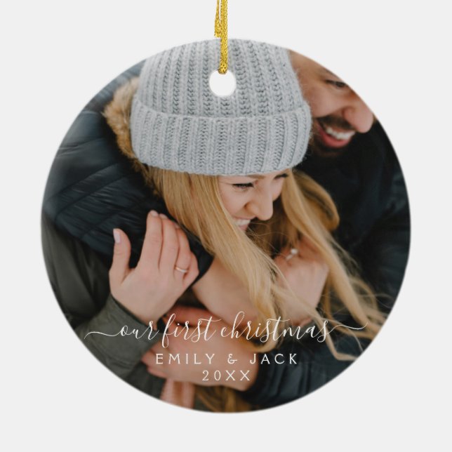 Adorno De Cerámica Nuestra primera foto escrita por mano de Navidad (Atrás)