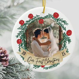 Adorno De Cerámica Nuestra primera foto personalizada de Navidad para
