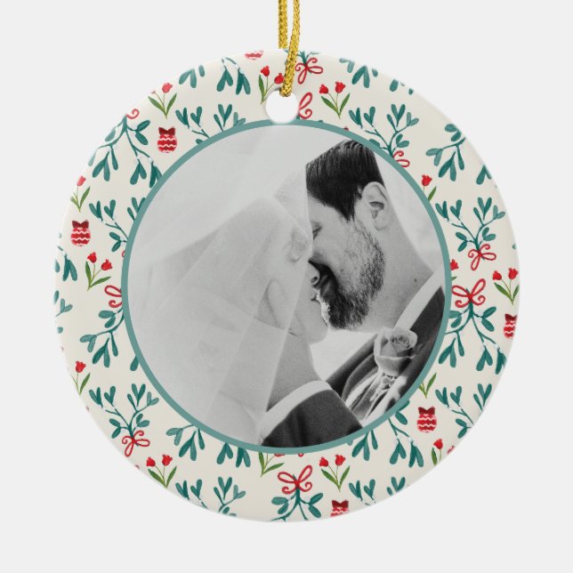 Adorno De Cerámica Nuestra primera Mistletoe casada de Navidad pintad (Frente)