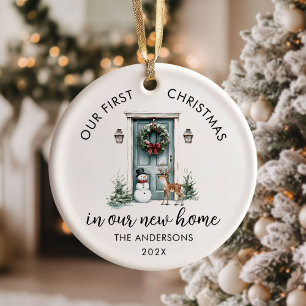 Adorno De Cerámica Nuestra primera Navidad Casa Nueva Puerta Verde