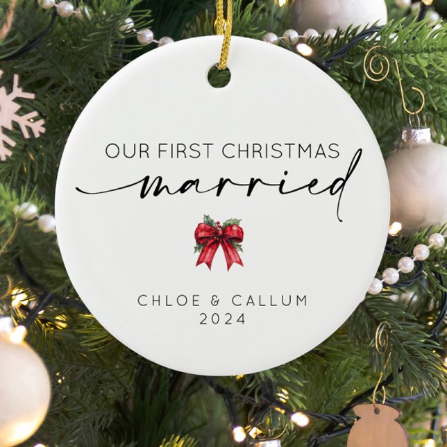 Adorno De Cerámica Nuestra primera Navidad casada (Our first christmas married ornament)