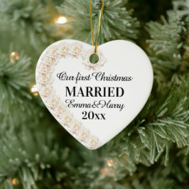 Adorno De Cerámica Nuestra primera Navidad casada y personalizada