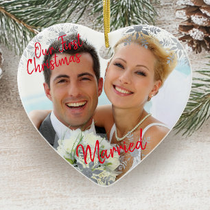 Adorno De Cerámica Nuestra primera Navidad casados con tu foto - Cora