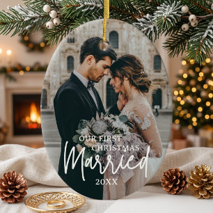 Adorno De Cerámica Nuestra primera Navidad casados Foto personalizada