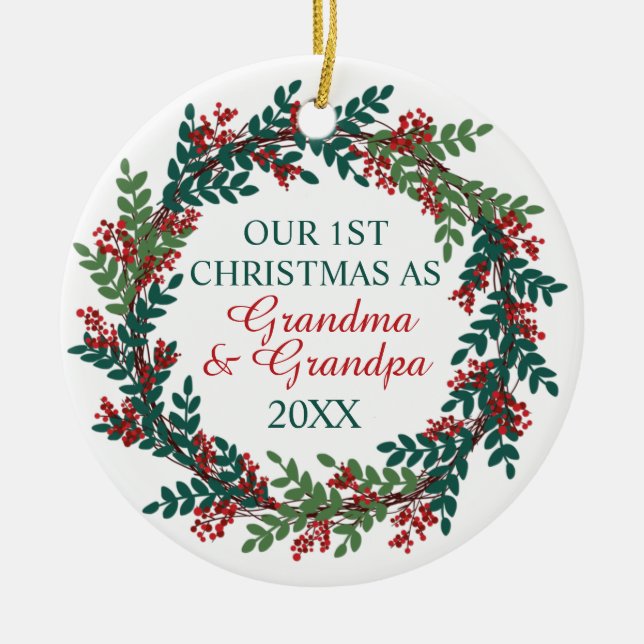 Adorno De Cerámica Nuestra primera navidad como abuela y abuelo (Frente)
