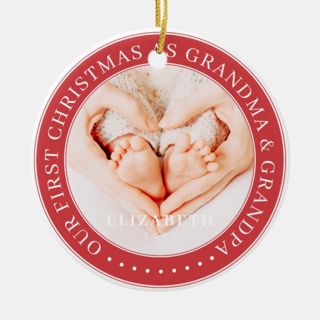 Adorno De Cerámica Nuestra Primera Navidad Como Abuela Y Abuelo Simpl (Frente)