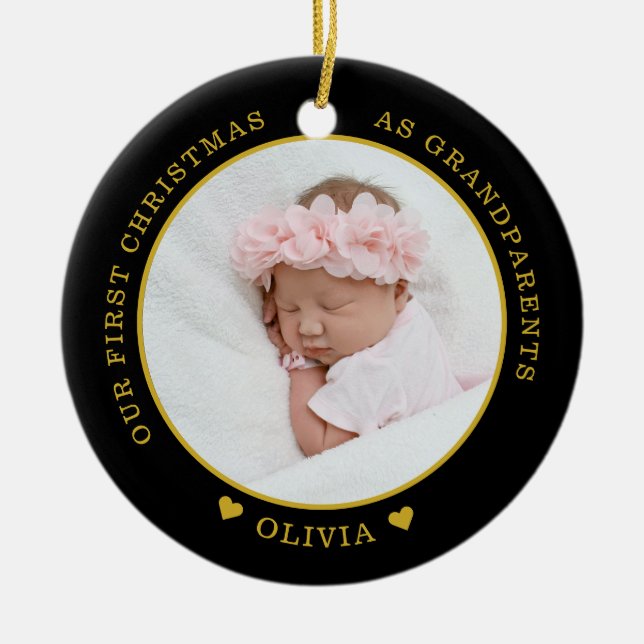 Adorno De Cerámica Nuestra primera Navidad como abuelos 2 foto (Frente)