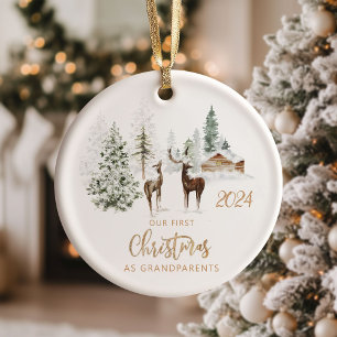 Adorno De Cerámica Nuestra primera Navidad como abuelos bosque