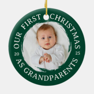 Adorno De Cerámica Nuestra primera Navidad como abuelos - Foto Verde