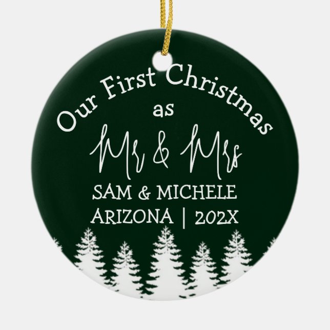 Adorno De Cerámica Nuestra primera Navidad como el Sr. y la Sra. Newl (Frente)