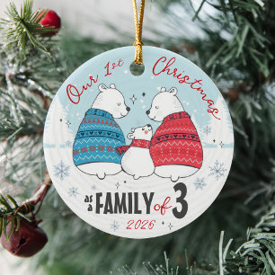 Adorno De Cerámica Nuestra primera Navidad como familia de 3 osos pol