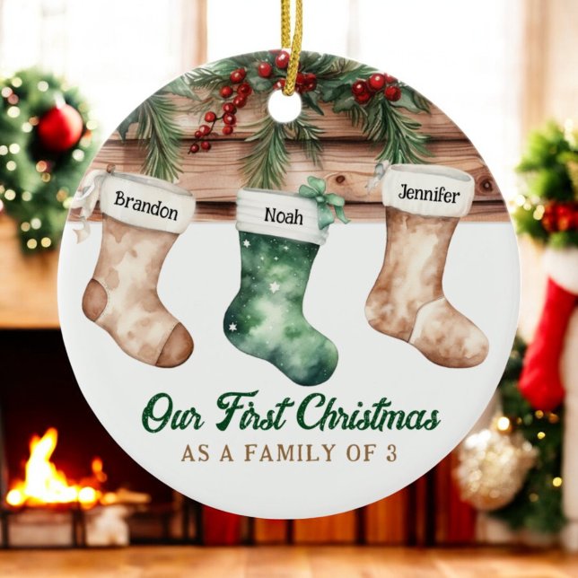 Adorno De Cerámica Nuestra Primera Navidad Como Familia De 3 Padres N (Subido por el creador)