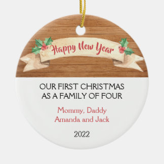 Adorno De Cerámica Nuestra primera Navidad como familia de 4