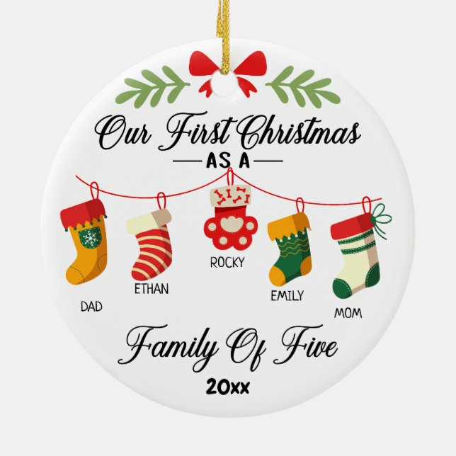 Adorno De Cerámica Nuestra primera Navidad como familia de cinco con  (Atrás)