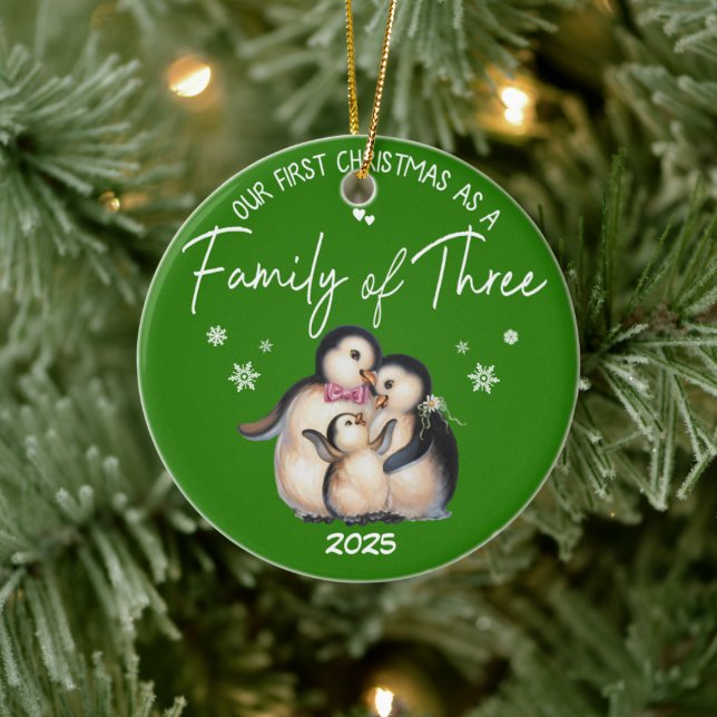 Adorno De Cerámica Nuestra primera Navidad como familia de los tres (Árbol)