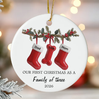 Adorno De Cerámica Nuestra primera Navidad como familia de tres con p