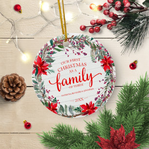 Adorno De Cerámica Nuestra primera Navidad como familia de tres rústi