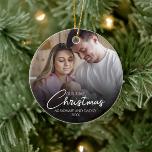 Adorno De Cerámica Nuestra Primera Navidad Como Foto De Mamá Y Papi